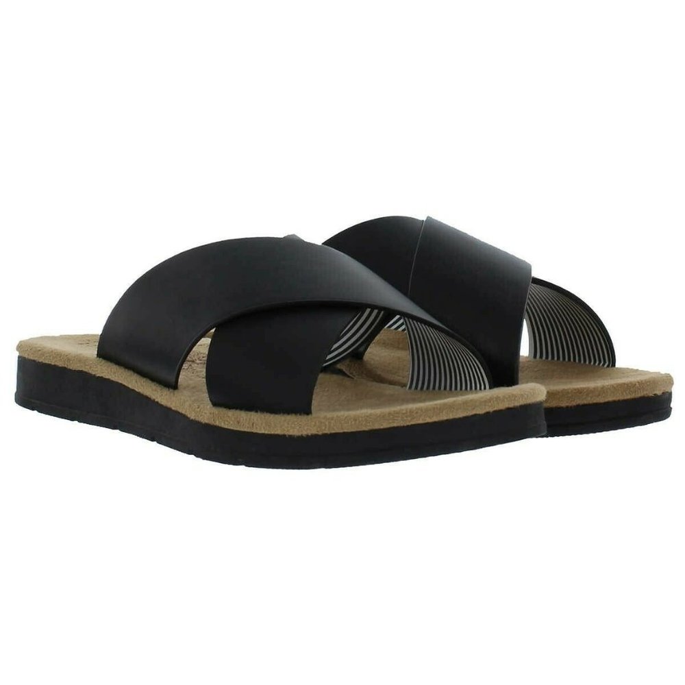 IZOD Women Alyssa Black Strap Slide Sandal Slip-on